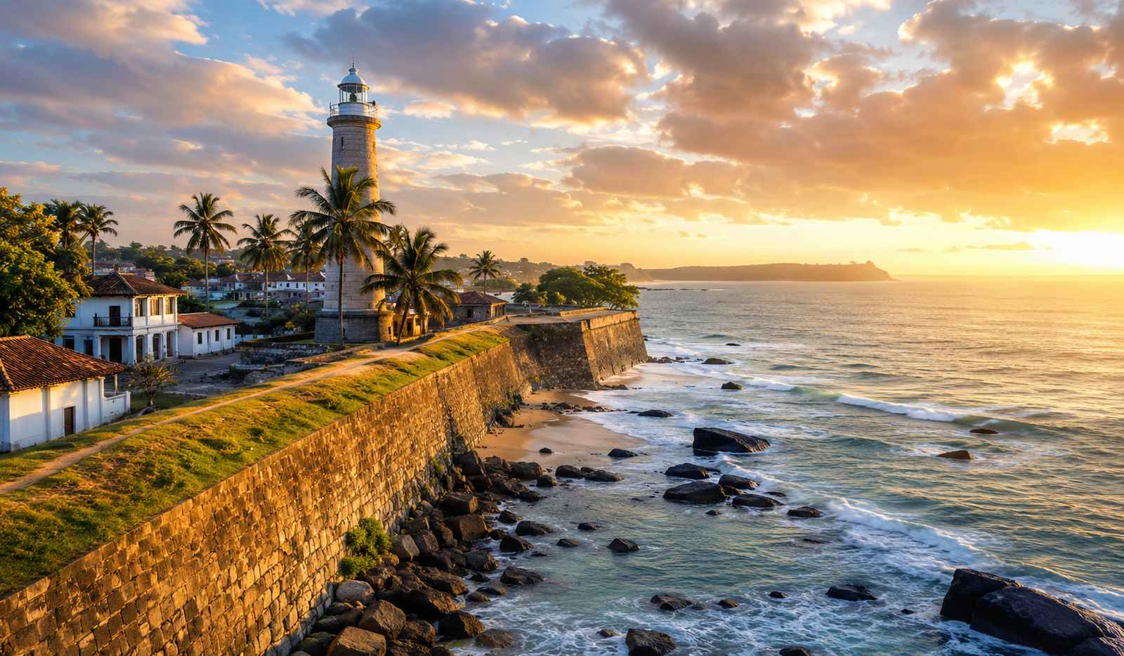 Galle Sri Lanka Travel Guide featuring Galle Fort lighthouse and oceanfront ramparts