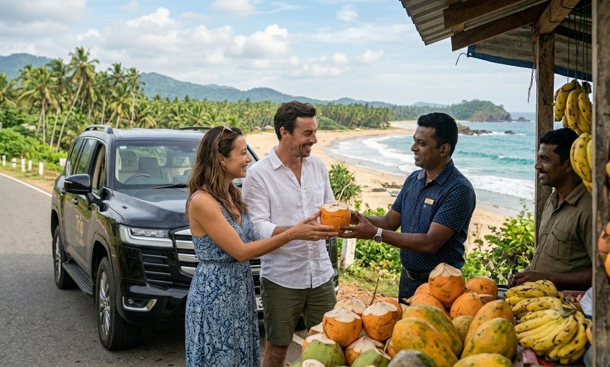 Roadside coconut stall on a Sri Lanka private tour