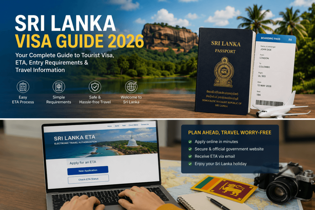 Sri Lanka Visa Guide 2026 featuring passport and international travel documents