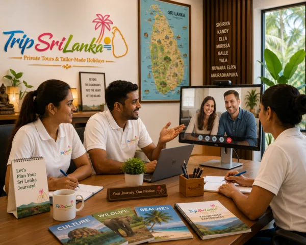 Traveller smiling while chatting on the phone with dedicated support
