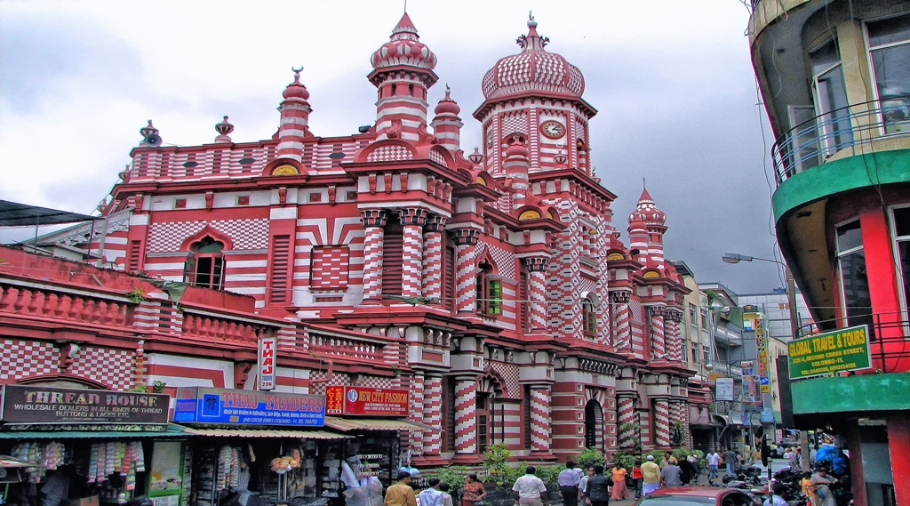 Jami Ul-Alfar Red Mosque in the Pettah district of Colombo Sri Lanka