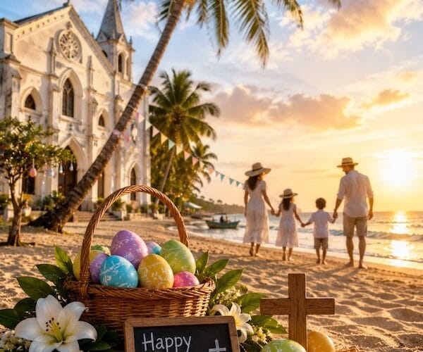 Easter holidays in Sri Lanka with tropical beach family travel and festive spring scenery