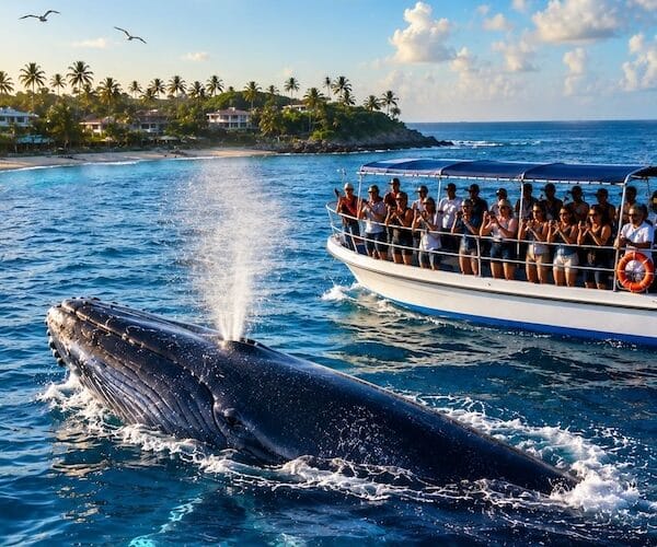 Blue whale watching off Mirissa coast during whale watching season in Sri Lanka
