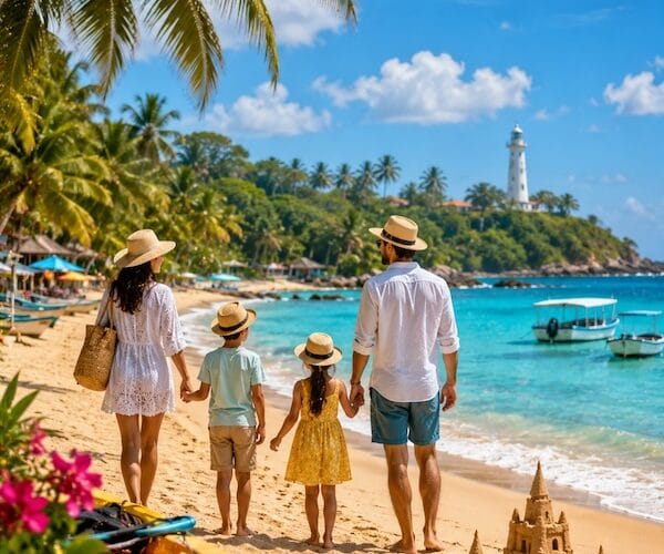 Summer holidays in Sri Lanka with family on tropical east coast beach