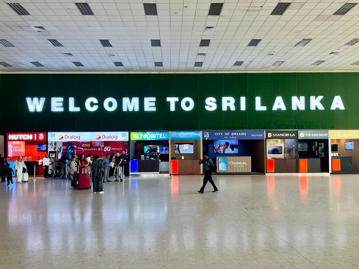 Welcome to Sri Lanka sign at Bandaranaike International Airport arrivals hall meeting point